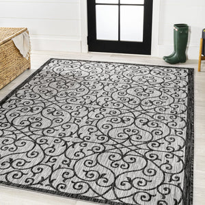 HomeRoots 6' Geometric Light Gray and Black Area Rug – Durable Indoor/Outdoor Design for Modern Spaces! 704374