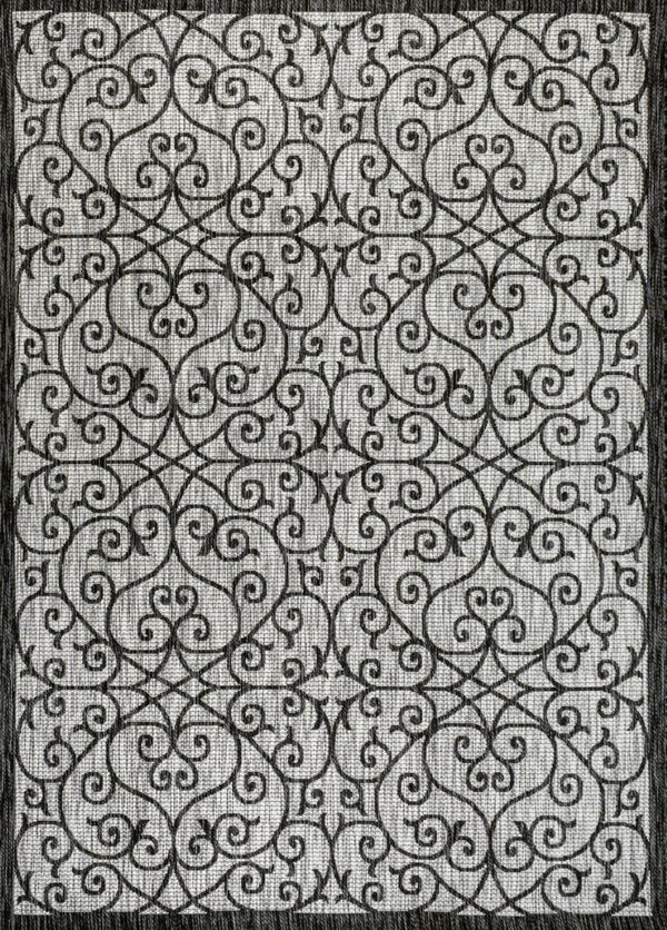 HomeRoots 6' Geometric Light Gray and Black Area Rug – Durable Indoor/Outdoor Design for Modern Spaces! 704374