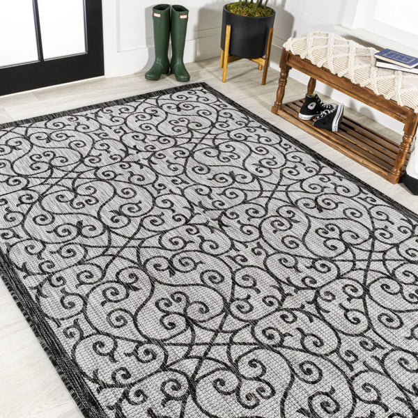 HomeRoots 6' Geometric Light Gray and Black Area Rug – Durable Indoor/Outdoor Design for Modern Spaces! 704374