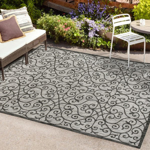 HomeRoots 6' Geometric Light Gray and Black Area Rug – Durable Indoor/Outdoor Design for Modern Spaces! 704374