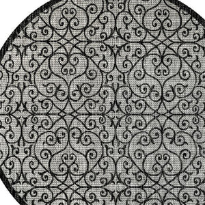 HomeRoots 8' Light Gray & Black Round Geometric Area Rug - Stylish, Durable, Low-Maintenance for Indoor/Outdoor Use 704375