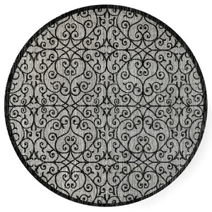 HomeRoots 9' Modern Light Gray and Black Geometric Round Area Rug for Indoor or Outdoor Stylish Decor 704377