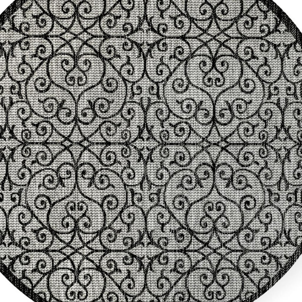 HomeRoots 9' Modern Light Gray and Black Geometric Round Area Rug for Indoor or Outdoor Stylish Decor 704377
