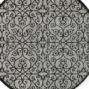 HomeRoots 9' Modern Light Gray and Black Geometric Round Area Rug for Indoor or Outdoor Stylish Decor 704377
