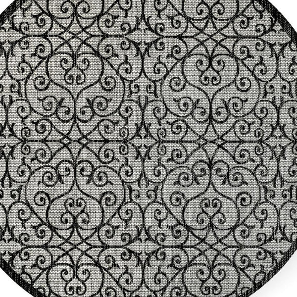 HomeRoots 9' Modern Light Gray and Black Geometric Round Area Rug for Indoor or Outdoor Stylish Decor 704377