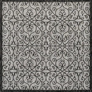 HomeRoots 9' Light Gray and Black Geometric Area Rug – Stylish, Durable Indoor/Outdoor Design for Modern Spaces 704378