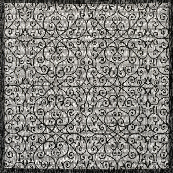 HomeRoots 9' Light Gray and Black Geometric Area Rug – Stylish, Durable Indoor/Outdoor Design for Modern Spaces 704378