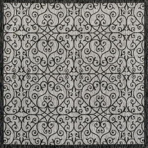 HomeRoots 9' Light Gray and Black Geometric Area Rug – Stylish, Durable Indoor/Outdoor Design for Modern Spaces 704378