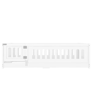 English Elm Full Size Floor Bed With Safety Guardrails And Built-In Door For Kids' Bedrooms And Playrooms W1820P240537