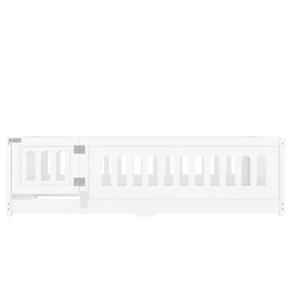 English Elm Full Size Floor Bed With Safety Guardrails And Built-In Door For Kids' Bedrooms And Playrooms W1820P240537