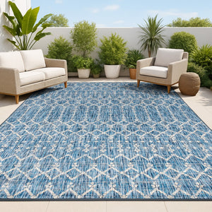 HomeRoots 6' X 9' Navy Blue & Light Gray Trellis Area Rug - Stylish, Durable, Indoor/Outdoor Versatile Accent 704382
