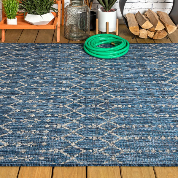 HomeRoots 6' X 9' Navy Blue & Light Gray Trellis Area Rug - Stylish, Durable, Indoor/Outdoor Versatile Accent 704382