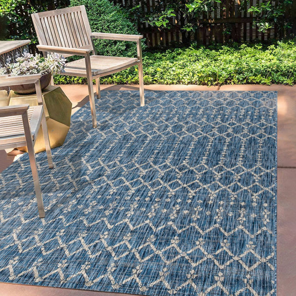 HomeRoots 6' X 9' Navy Blue & Light Gray Trellis Area Rug - Stylish, Durable, Indoor/Outdoor Versatile Accent 704382