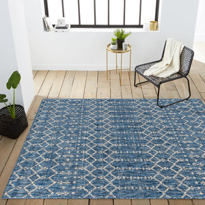 HomeRoots 6' X 9' Navy Blue & Light Gray Trellis Area Rug - Stylish, Durable, Indoor/Outdoor Versatile Accent 704382