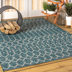 HomeRoots 6' Teal Blue and Gray Trellis Area Rug - Stylish Indoor/Outdoor Solution for Modern Spaces & Durability 704385