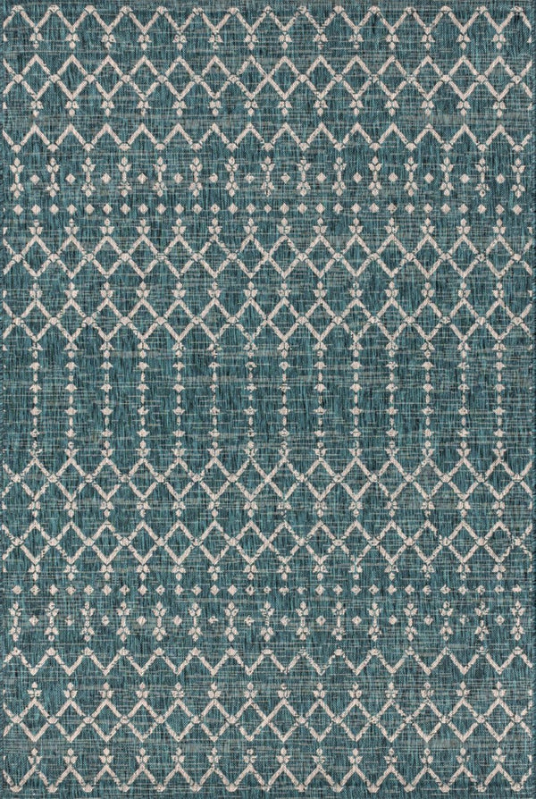 HomeRoots 6' Teal Blue and Gray Trellis Area Rug - Stylish Indoor/Outdoor Solution for Modern Spaces & Durability 704385