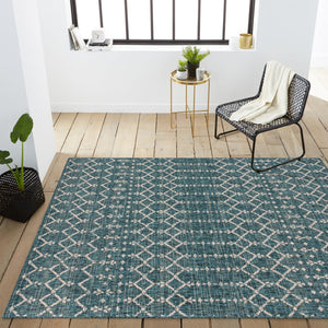 HomeRoots 6' Teal Blue and Gray Trellis Area Rug - Stylish Indoor/Outdoor Solution for Modern Spaces & Durability 704385