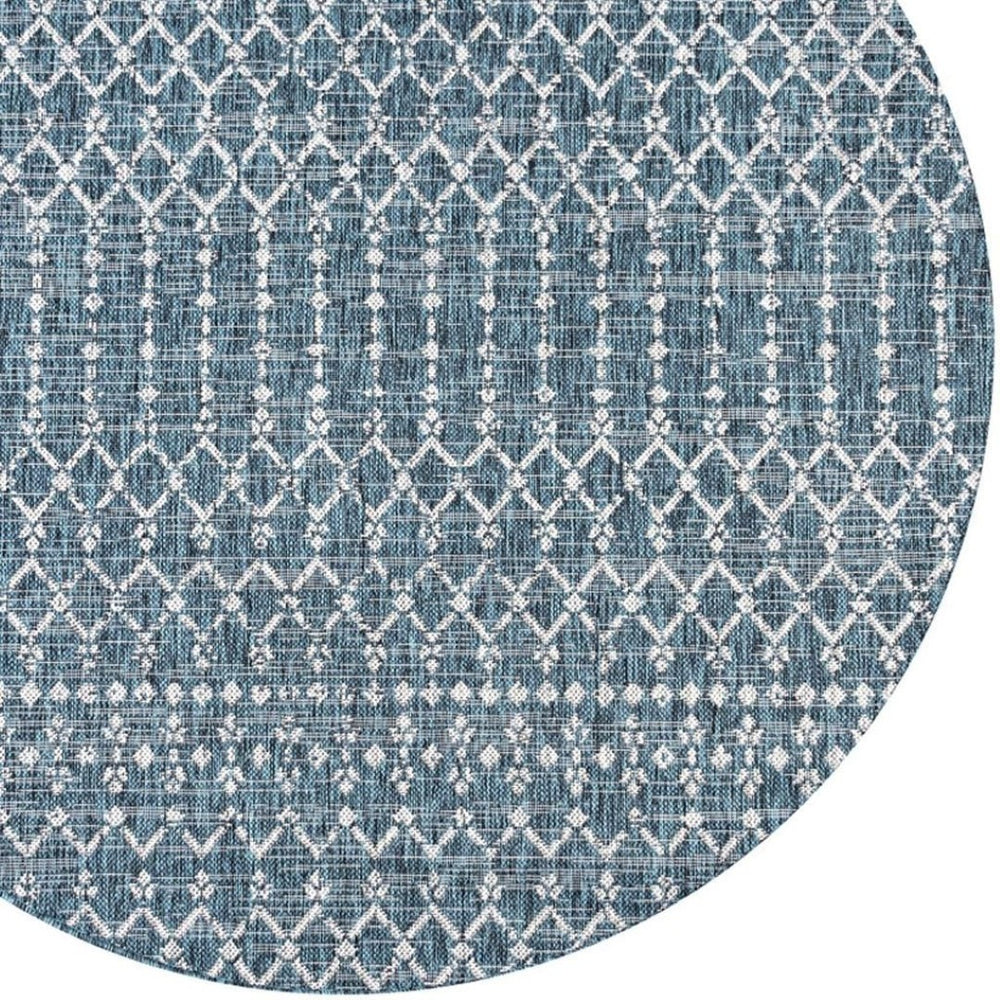 HomeRoots 6' Teal Blue and Gray Round Trellis Rug - Stylish, Durable Indoor/Outdoor Accent for Any Space 704386