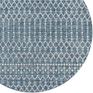 HomeRoots 6' Teal Blue and Gray Round Trellis Rug - Stylish, Durable Indoor/Outdoor Accent for Any Space 704386