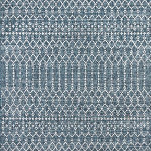 HomeRoots 6' Teal Blue & Gray Square Trellis Rug - Stylish, Durable Design for Indoor & Outdoor Spaces 704387