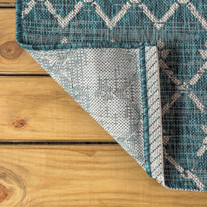 HomeRoots 6' Teal Blue & Gray Square Trellis Rug - Stylish, Durable Design for Indoor & Outdoor Spaces 704387
