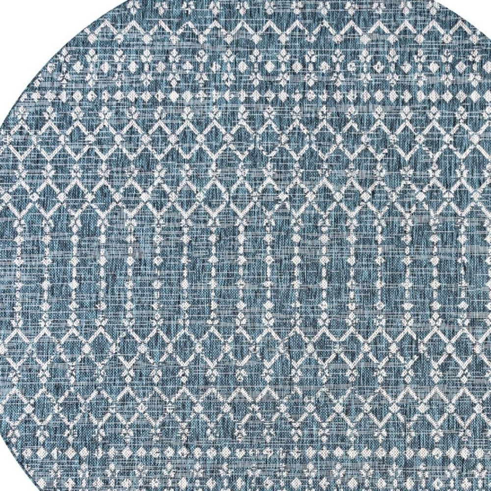 HomeRoots 8' Teal Blue and Gray Round Trellis Rug - Stylish, Durable, Indoor/Outdoor Area Rug for Any Space 704388