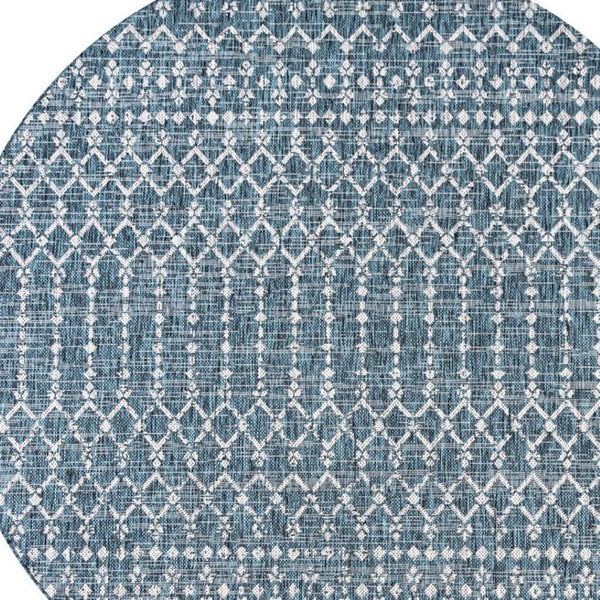 HomeRoots 8' Teal Blue and Gray Round Trellis Rug - Stylish, Durable, Indoor/Outdoor Area Rug for Any Space 704388