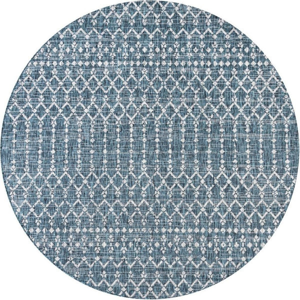 HomeRoots 8' Teal Blue and Gray Round Trellis Rug - Stylish, Durable, Indoor/Outdoor Area Rug for Any Space 704388