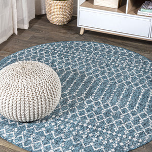HomeRoots 8' Teal Blue and Gray Round Trellis Rug - Stylish, Durable, Indoor/Outdoor Area Rug for Any Space 704388