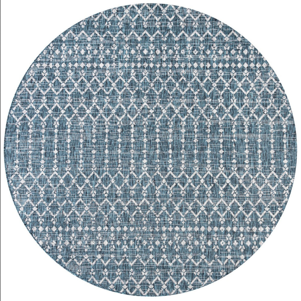 HomeRoots 8' Teal Blue and Gray Round Trellis Rug - Stylish, Durable, Indoor/Outdoor Area Rug for Any Space 704388