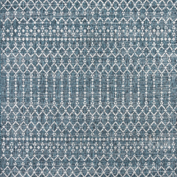 HomeRoots 8' Teal Blue and Gray Square Trellis Rug - Durable Indoor Outdoor Area Rug for Stylish Spaces 704389