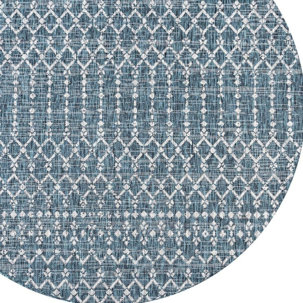 HomeRoots 9' Teal Blue and Gray Round Trellis Rug – Modern Indoor/Outdoor Area Rug for Stylish Spaces 704390