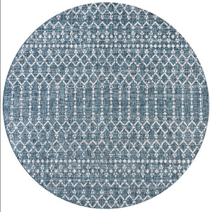 HomeRoots 9' Teal Blue and Gray Round Trellis Rug – Modern Indoor/Outdoor Area Rug for Stylish Spaces 704390