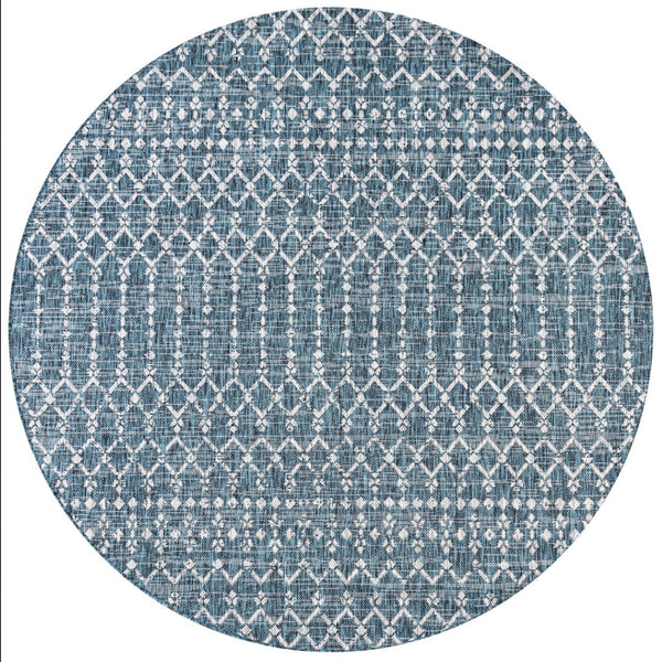 HomeRoots 9' Teal Blue and Gray Round Trellis Rug – Modern Indoor/Outdoor Area Rug for Stylish Spaces 704390