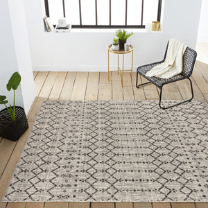 HomeRoots 10' Light Gray & Black Trellis Area Rug - Durable Indoor/Outdoor Design for Elegance & Versatility 704394