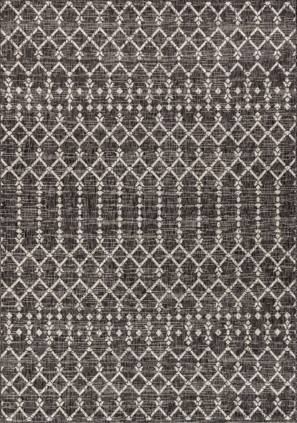 HomeRoots 10' Black and Gray Trellis Area Rug - Versatile Indoor/Outdoor Design, Durable & Easy to Maintain! 704396