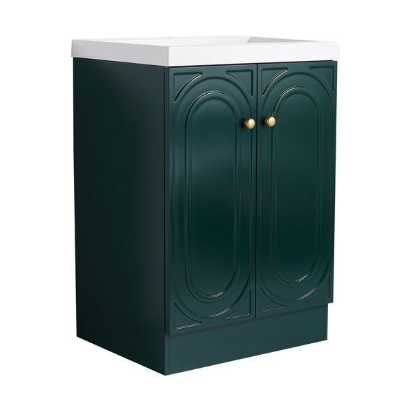 English Elm 24" Freestanding Bathroom Vanity with Resin Integrated Sink, Soft-Close Doors, Adjustable Shelf, Durable Plywood Finish Dark Green W999S00270
