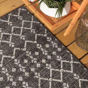 HomeRoots 6' Black and Gray Square Trellis Area Rug - Stylish, Durable, and Versatile for Indoor & Outdoor Spaces 704400