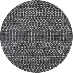 HomeRoots 8' Modern Black and Gray Trellis Round Rug for Indoor/Outdoor Spaces - Durable and Stylish Design 704401