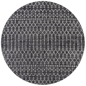 HomeRoots 8' Modern Black and Gray Trellis Round Rug for Indoor/Outdoor Spaces - Durable and Stylish Design 704401