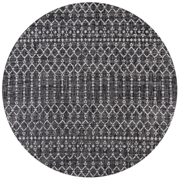 HomeRoots 9' Round Trellis Rug in Black and Gray – Stylish Indoor/Outdoor Area Decor with Easy Care & Durability 704403