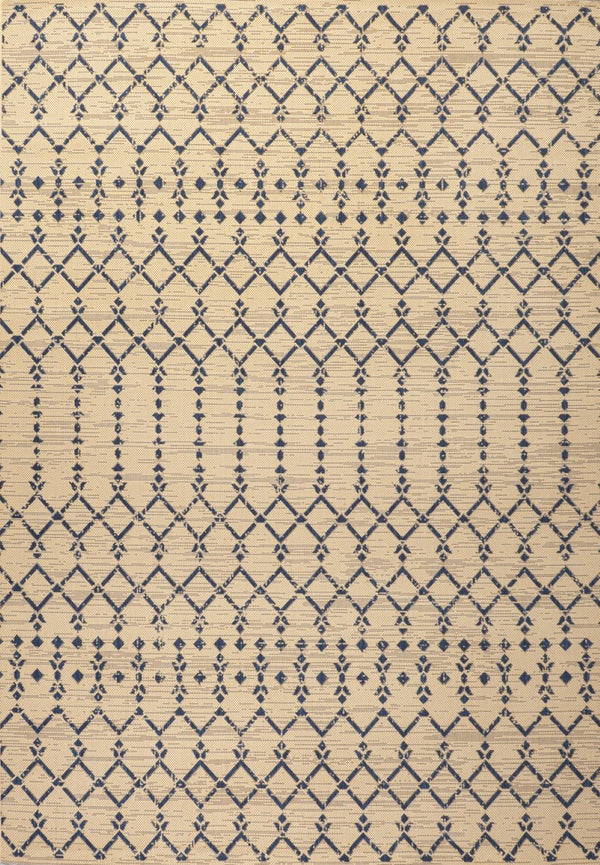 HomeRoots 6' X 9' Trellis Beige and Navy Blue Rug – Durable Indoor/Outdoor Design Perfect for Any Space! 704407