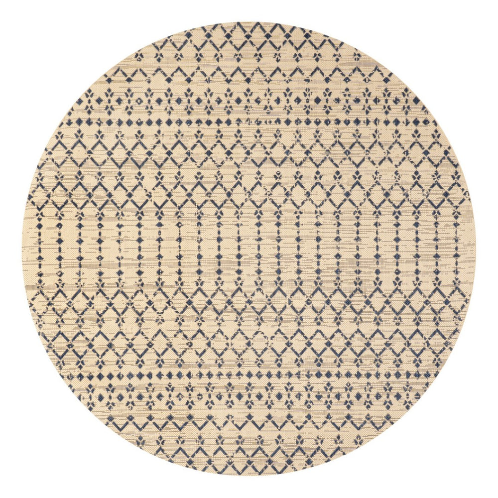 HomeRoots 6' Stylish Beige and Navy Blue Round Trellis Rug - Durable Indoor/Outdoor Area Accent for Any Space 704408