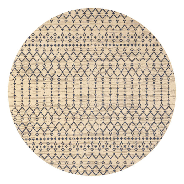 HomeRoots 6' Stylish Beige and Navy Blue Round Trellis Rug - Durable Indoor/Outdoor Area Accent for Any Space 704408