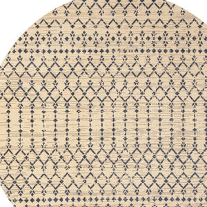 HomeRoots 6' Stylish Beige and Navy Blue Round Trellis Rug - Durable Indoor/Outdoor Area Accent for Any Space 704408