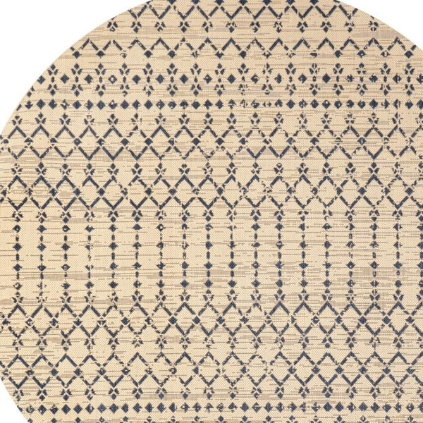 HomeRoots 6' Stylish Beige and Navy Blue Round Trellis Rug - Durable Indoor/Outdoor Area Accent for Any Space 704408