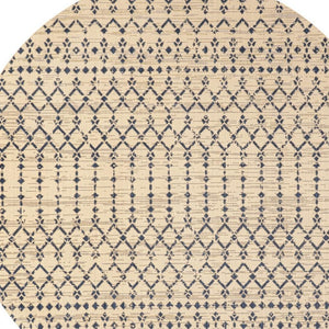 HomeRoots 8' Beige and Navy Blue Round Trellis Rug - Durable Indoor/Outdoor Design for Patios & Living Areas 704410