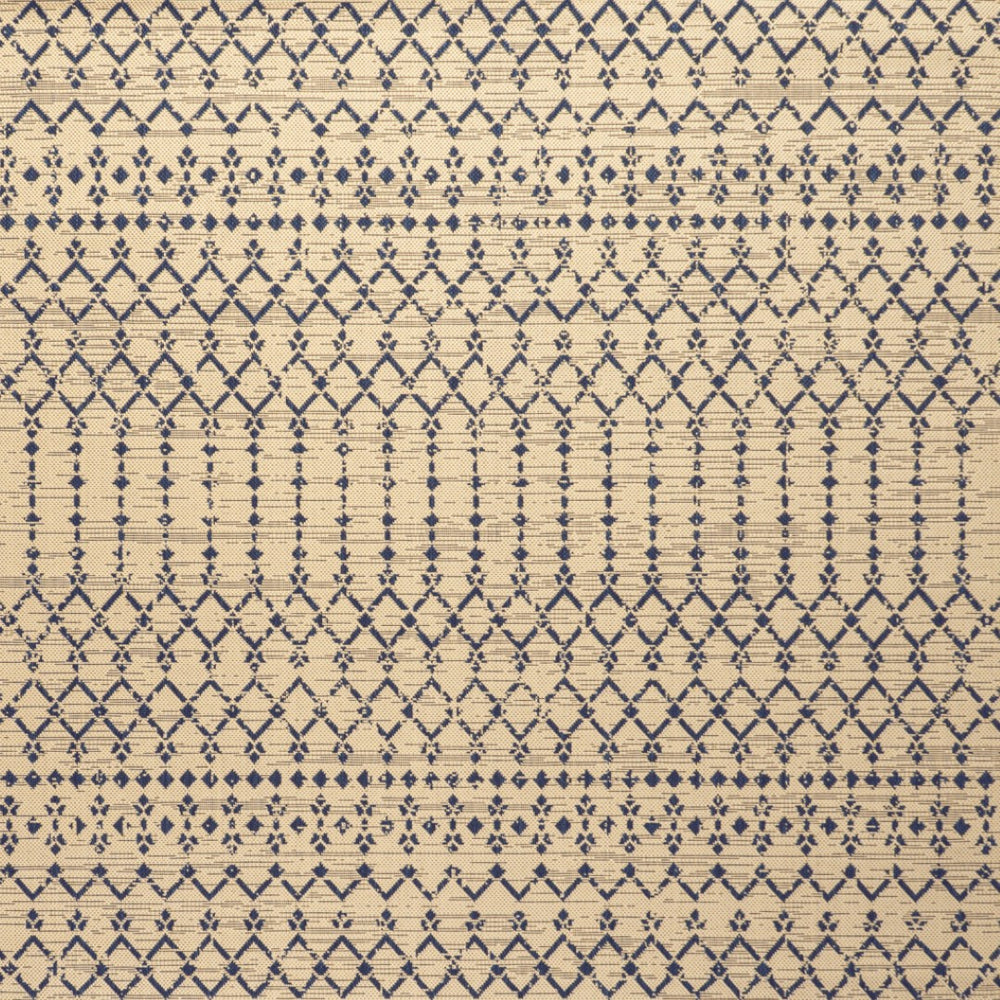 HomeRoots 8' Beige and Navy Blue Square Trellis Rug - Stylish Indoor/Outdoor Area Rug for Modern Spaces 704411