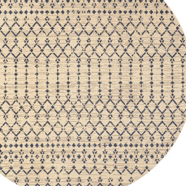 HomeRoots 9' Beige & Navy Blue Round Trellis Rug – Stylish Indoor/Outdoor Accent for Modern Spaces & Durability 704412