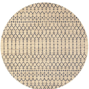 HomeRoots 9' Beige & Navy Blue Round Trellis Rug – Stylish Indoor/Outdoor Accent for Modern Spaces & Durability 704412